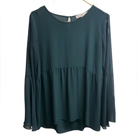 Ann Taylor Loft Hunter Green Flowy Bell Sleeve Blouse SZ S - Picture 1 of 5